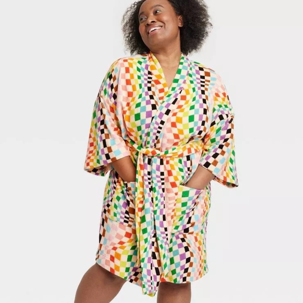 Pride Adult Rainbow Checkered Robe - Size S